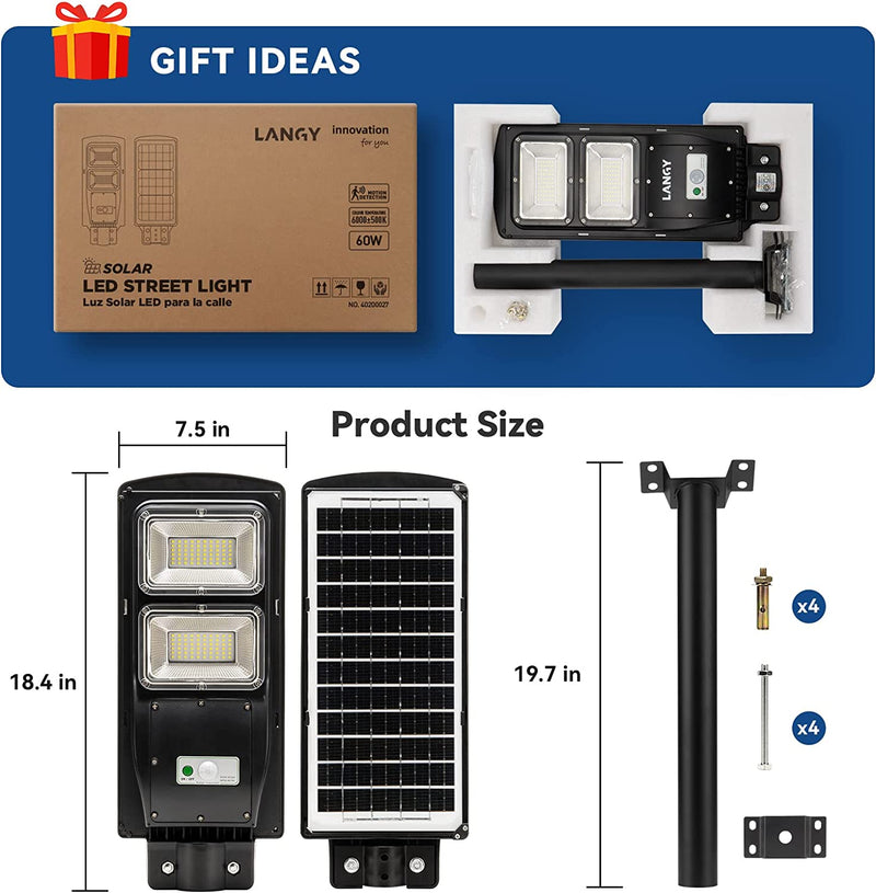 Load image into Gallery viewer, 4 PACK 60W solar street light 6000 lumens