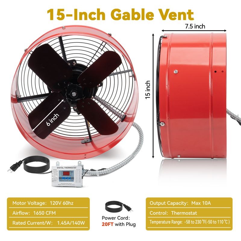 Load image into Gallery viewer, 15 Inch Attic Gable Fan with Thermostat -1650CFM