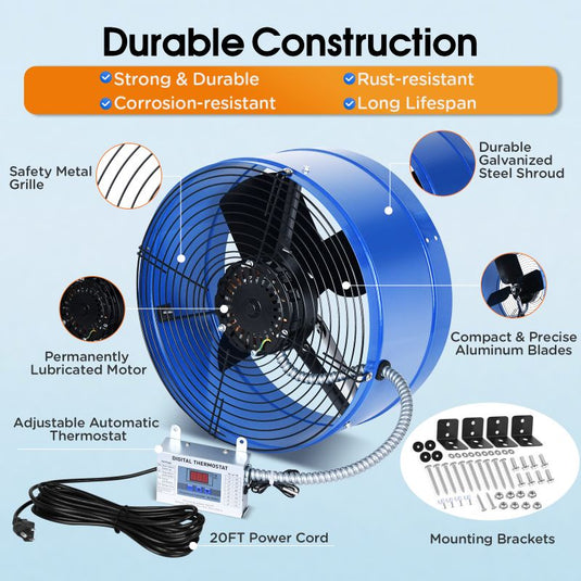15 Inch Attic Gable Fan with Thermostat -1300CFM