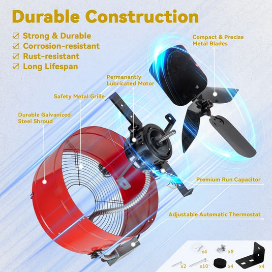 15 Inch Attic Gable Fan with Thermostat -1650CFM