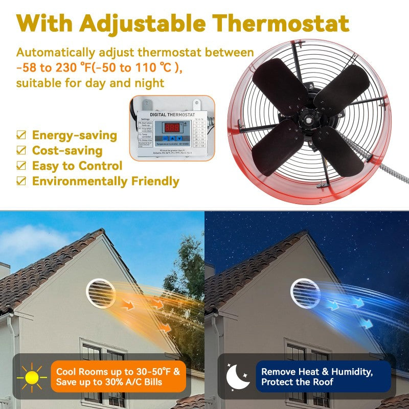 Load image into Gallery viewer, 15 Inch Attic Gable Fan with Thermostat -1650CFM
